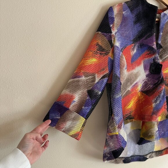 Joesph Ribkoff Mesh Asymmetric 3/4 Sleeve Jacket Womens Sise 12 Lagenlook Artsy - Picture 6 of 12